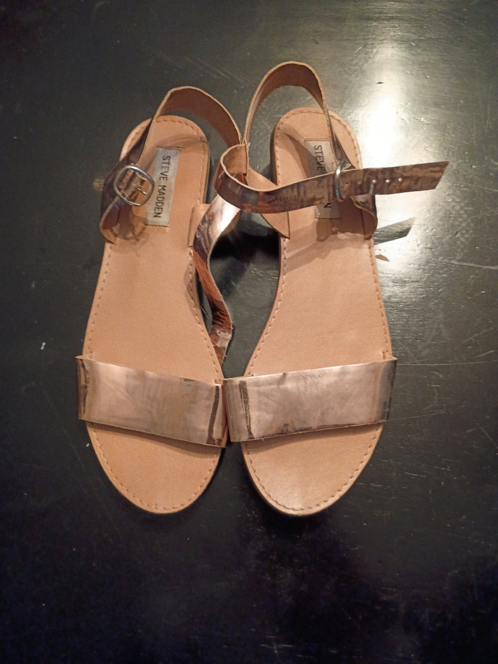 Steve Madden Rose Gold Ankle Strap Flat Sandals 9.5